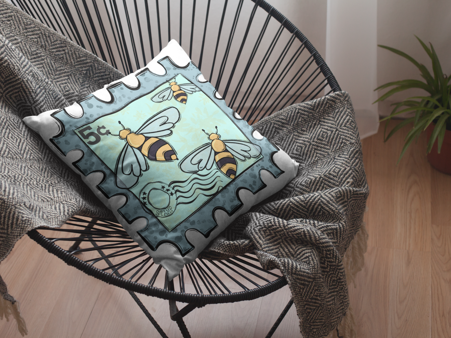 Busy Bee Postage Stamp PNG – Hand-Drawn Digital Download