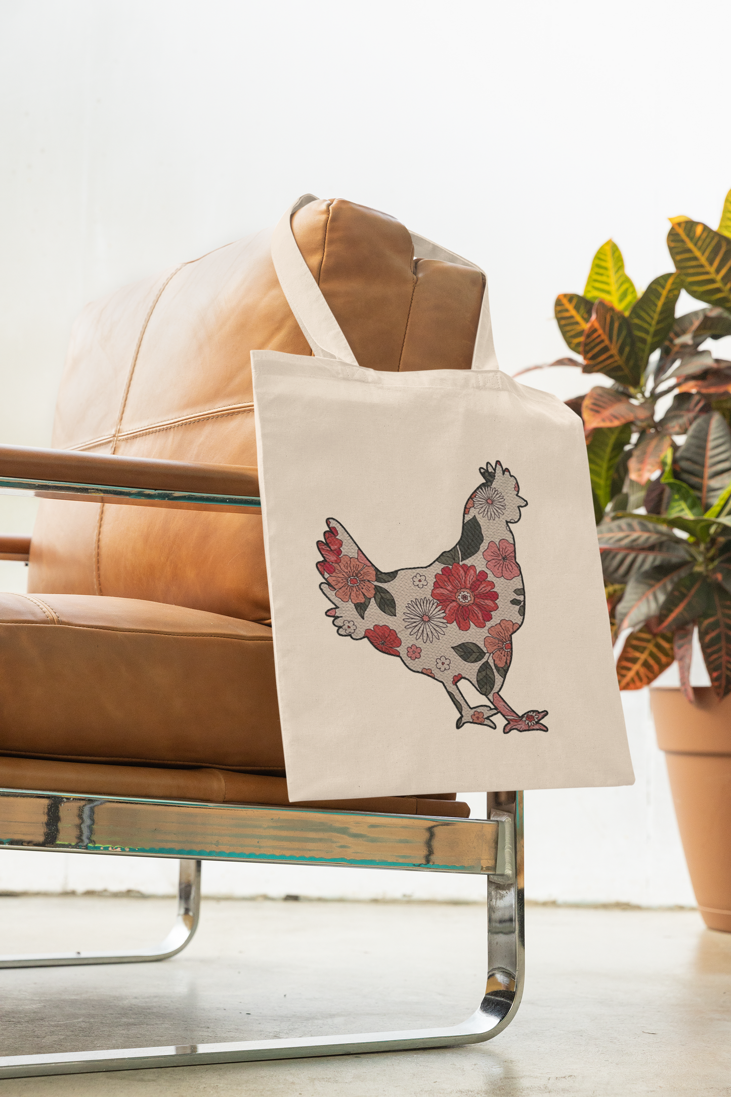 Floral Chicken Cotton Tote