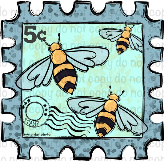 Busy Bee Postage Stamp PNG – Hand-Drawn Digital Download