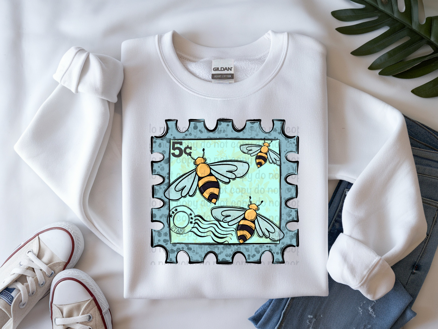 Busy Bee Postage Stamp PNG – Hand-Drawn Digital Download