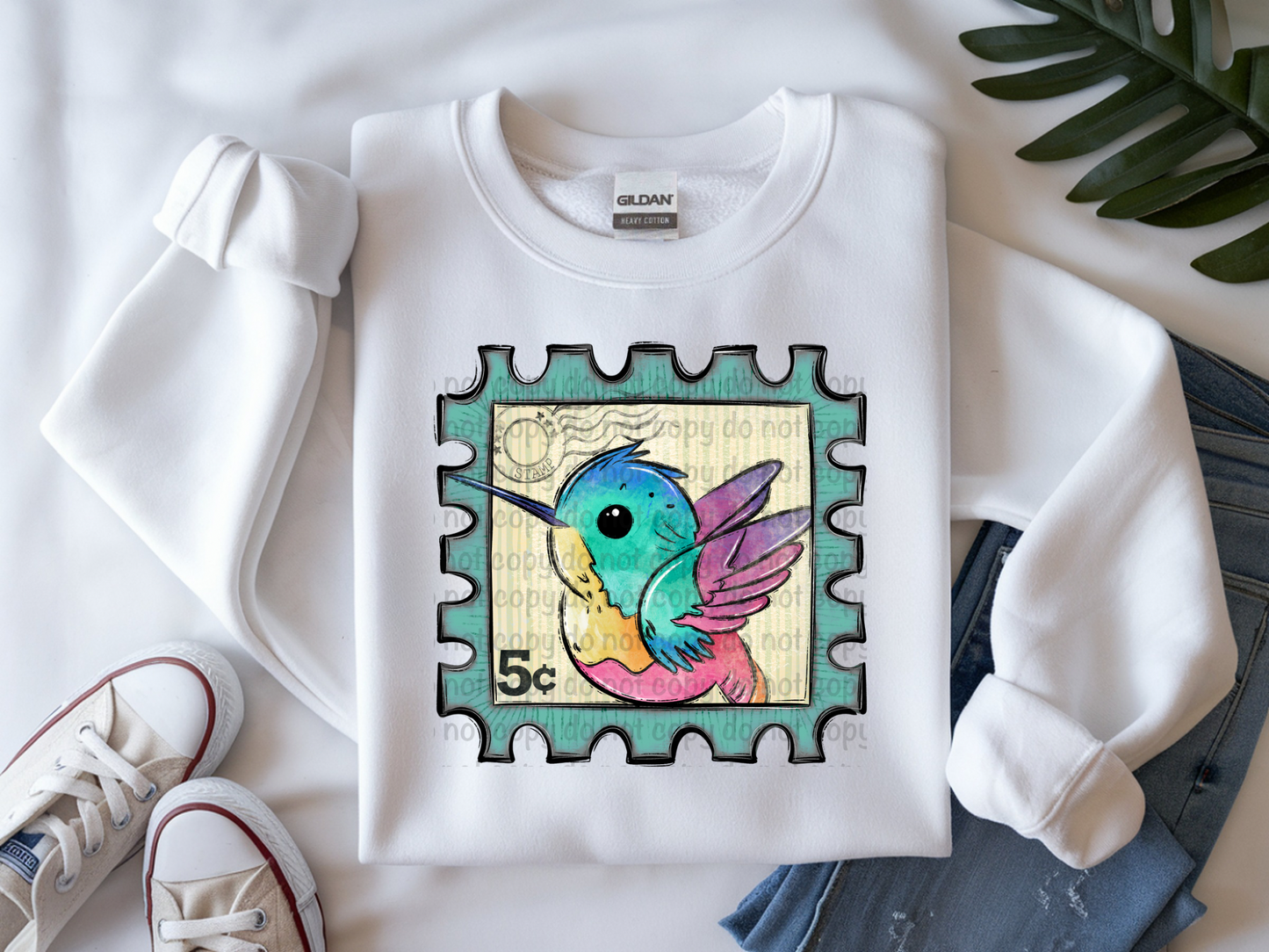 Hummingbird Postage Stamp PNG – Hand-Drawn Digital Download