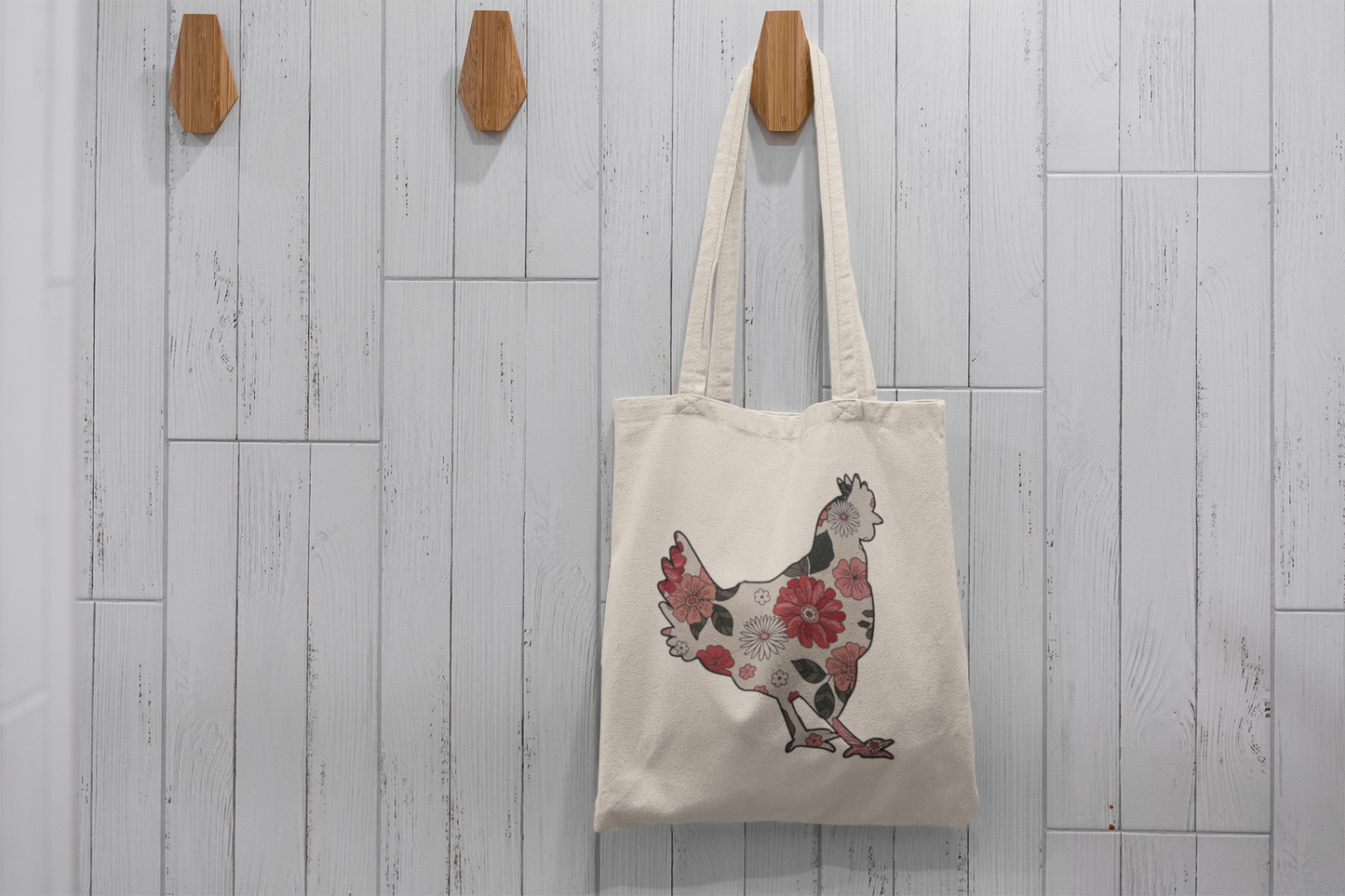 Floral Chicken Cotton Tote